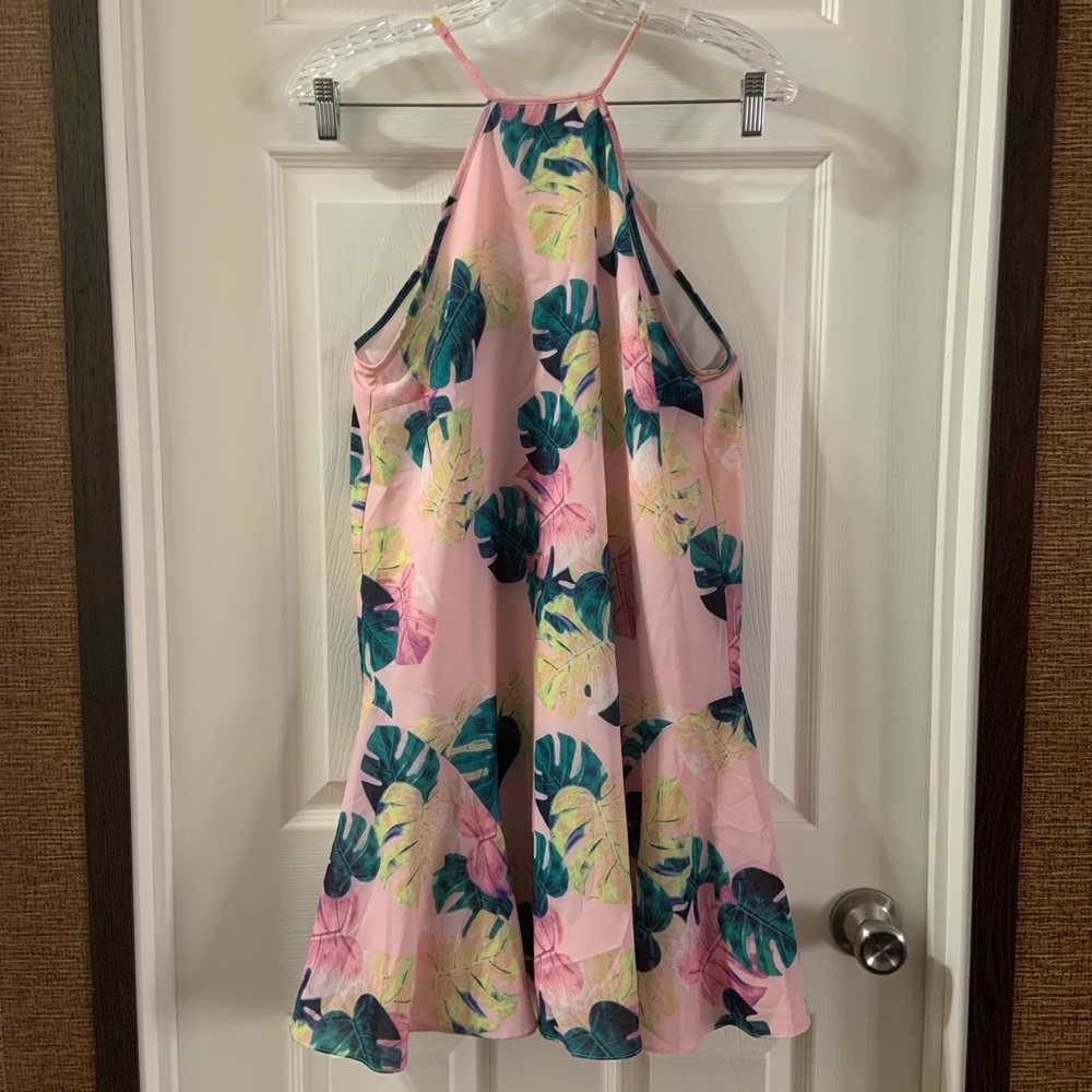 Whitney Eve Pink Palm Leaf High Neck Dress Size 4